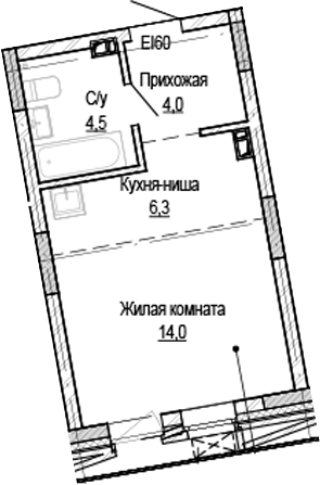Планировка — Кварталы Немировича-2, Студия, 29 м²