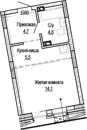 Планировка — Кварталы Немировича-2, Студия, 29 м²