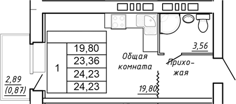 Планировка — Сиреневый квартал, Студия, 23 м²
