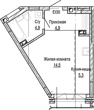 Планировка — Кварталы Немировича-2, Студия, 30 м²