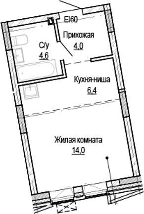 Планировка — Кварталы Немировича-2, Студия, 29 м²