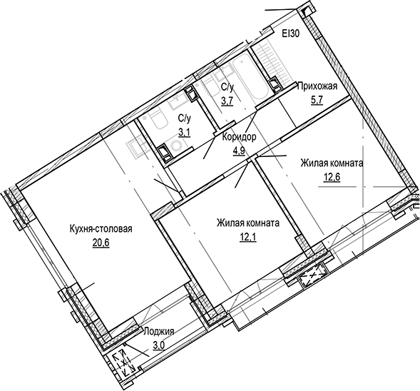 Планировка — Кварталы Немировича-2, 2-комн., 63 м²