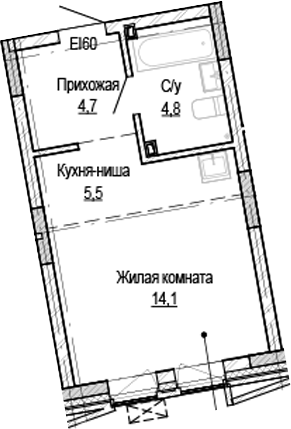 Планировка — Кварталы Немировича-2, Студия, 29 м²