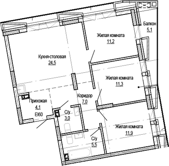 Планировка — Кварталы Немировича-2, 3-комн., 79 м²