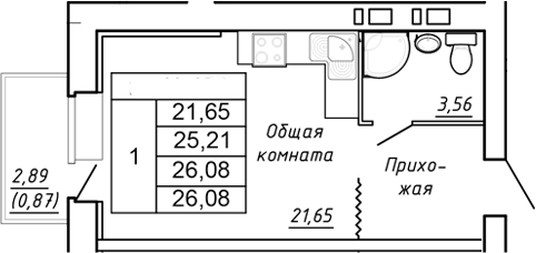 Планировка — Сиреневый квартал, Студия, 25 м²