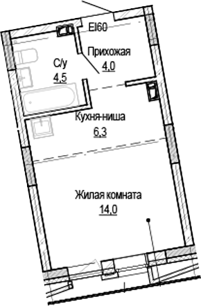 Планировка — Кварталы Немировича-2, Студия, 29 м²