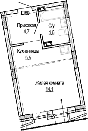 Планировка — Кварталы Немировича-2, Студия, 29 м²