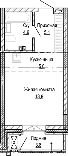 Планировка — Кварталы Немировича-2, Студия, 29 м²