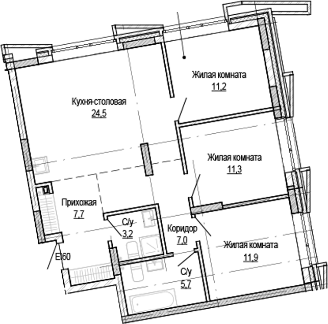 Планировка — Кварталы Немировича-2, 3-комн., 83 м²
