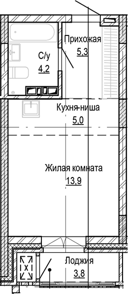 Планировка — Кварталы Немировича-2, Студия, 28 м²