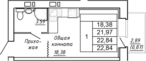 Планировка — Сиреневый квартал, Студия, 22 м²