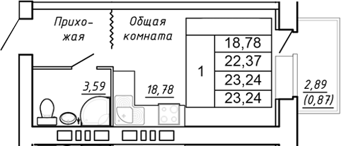 Планировка — Сиреневый квартал, Студия, 22 м²