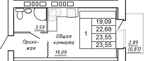 Планировка — Сиреневый квартал, Студия, 23 м²