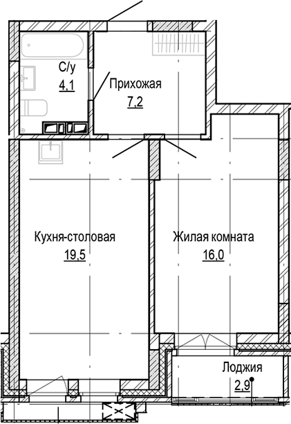 Планировка — Кварталы Немировича-2, 1-комн., 47 м²