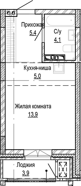 Планировка — Кварталы Немировича-2, Студия, 28 м²