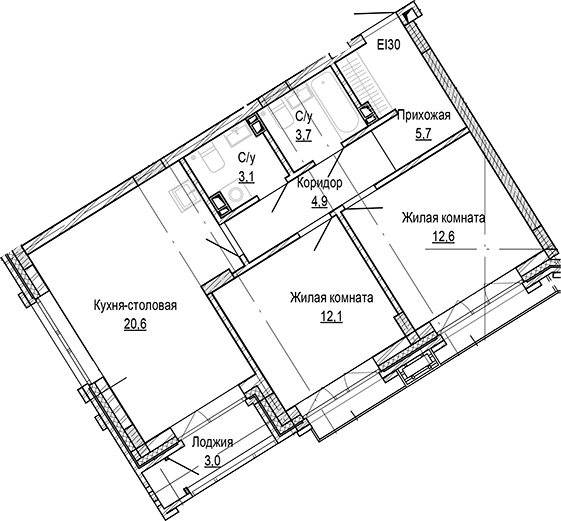 Планировка — Кварталы Немировича-2, 2-комн., 63 м²