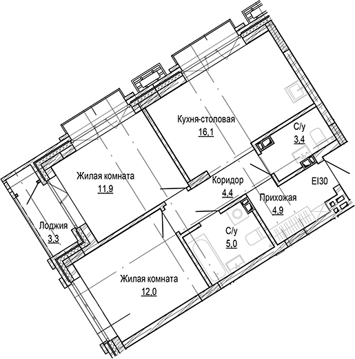 Планировка — Кварталы Немировича-2, 2-комн., 58 м²