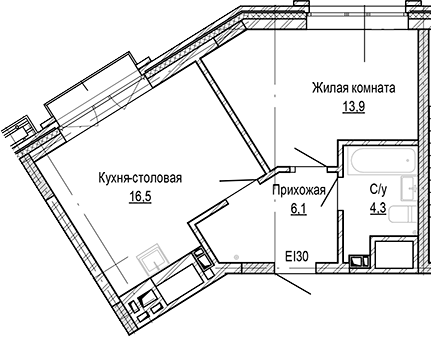 Планировка — Кварталы Немировича-2, 1-комн., 41 м²