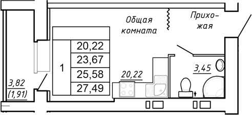 Планировка — Сиреневый квартал, Студия, 24 м²