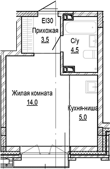 Планировка — Кварталы Немировича-2, Студия, 27 м²