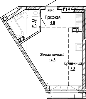 Планировка — Кварталы Немировича-2, Студия, 30 м²