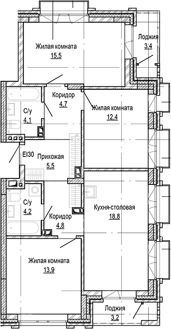Планировка — Кварталы Немировича-2, 3-комн., 84 м²
