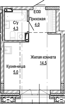 Планировка — Кварталы Немировича-2, Студия, 28 м²