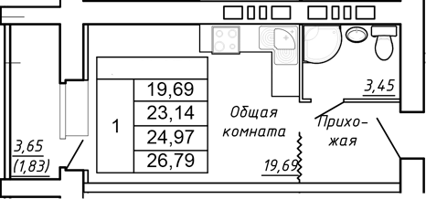 Планировка — Сиреневый квартал, Студия, 23 м²