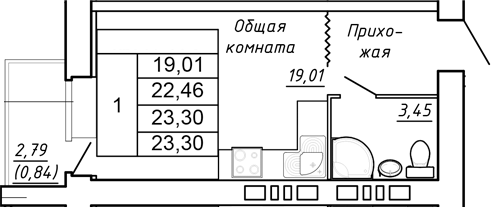 Планировка — Сиреневый квартал, Студия, 22 м²