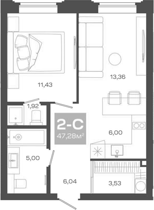 Планировка — Пульсар, 2-комн., 47 м²