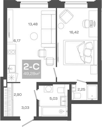 Планировка — Пульсар, 2-комн., 49 м²