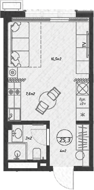Планировка — Оливия, Студия, 25 м²