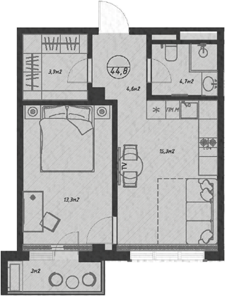 Планировка — Оливия, 2-комн., 42 м²