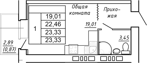 Планировка — Сиреневый квартал, Студия, 22 м²
