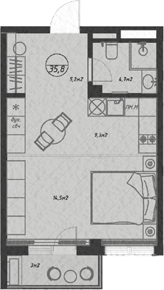 Планировка — Оливия, Студия, 33 м²