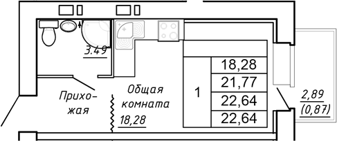 Планировка — Сиреневый квартал, Студия, 22 м²