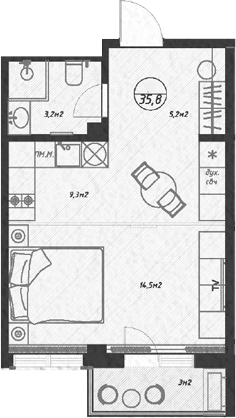 Планировка — Оливия, Студия, 34 м²