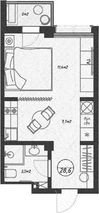 Планировка — Оливия, Студия, 28 м²
