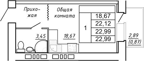 Планировка — Сиреневый квартал, Студия, 22 м²
