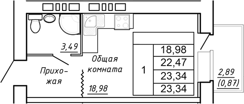 Планировка — Сиреневый квартал, Студия, 22 м²
