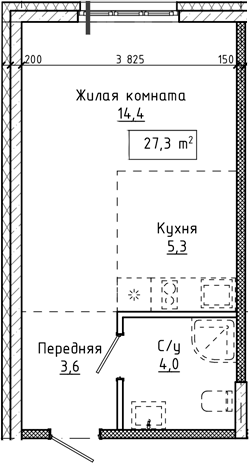 Планировка — Крем. Белокуриха, Студия, 27 м²