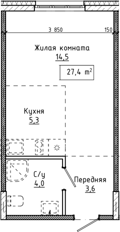 Планировка — Крем. Белокуриха, Студия, 27 м²