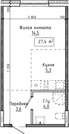 Планировка — Крем. Белокуриха, Студия, 27 м²