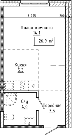 Планировка — Крем. Белокуриха, Студия, 27 м²