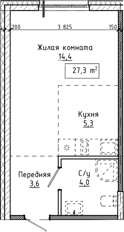 Планировка — Крем. Белокуриха, Студия, 27 м²