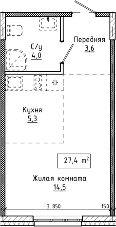 Планировка — Крем. Белокуриха, Студия, 27 м²
