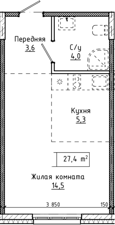 Планировка — Крем. Белокуриха, Студия, 27 м²