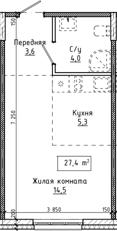 Планировка — Крем. Белокуриха, Студия, 27 м²