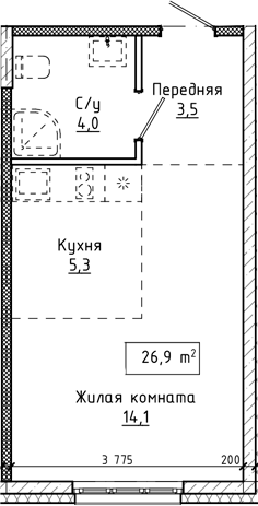 Планировка — Крем. Белокуриха, Студия, 27 м²