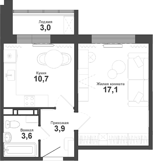 Планировка — Чистая Слобода, 1-комн., 35 м²